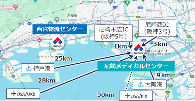 尼崎メディカルセンターの立地を示す地図