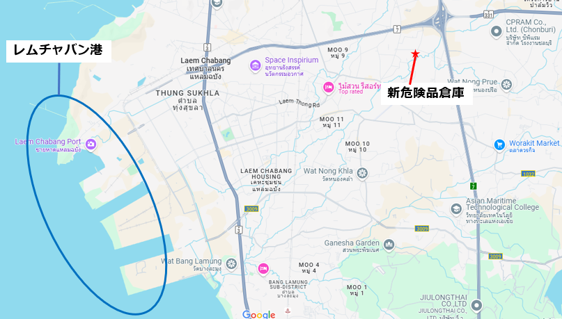 タイ新倉庫の立地を示す地図